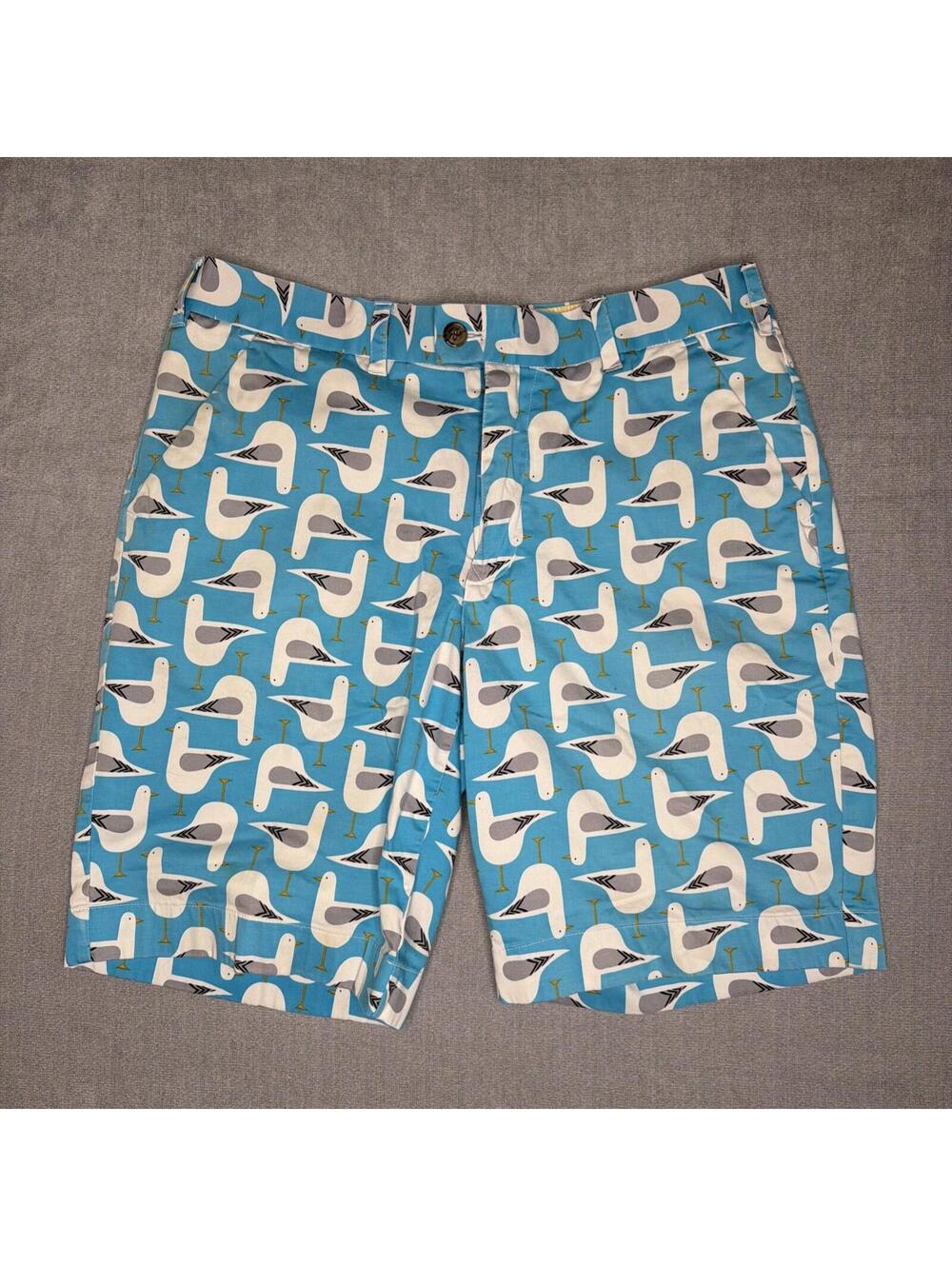Loudmouth Golf Mens Bodega Bay Seagull Stretch Cotton 11” Shorts Sz 34